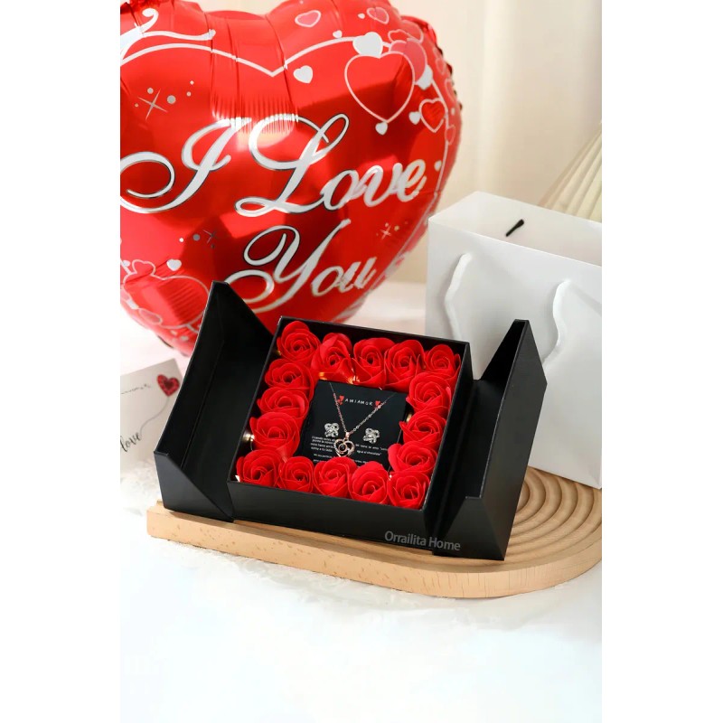 Flor Eterna Rosas Rojas Exquisita Caja Con Collar Y Regalo