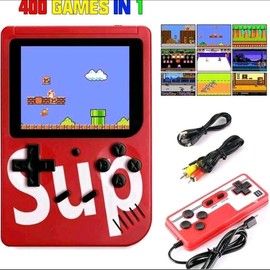 400 Games In 1 Sup Games Retro Handheld Game Console With Remote Control, Double player, Portable Compact Protection - Color: White