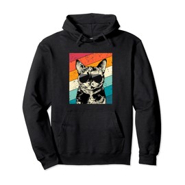Retro Vintage Tortoiseshell Cat with Sunglasses Cat Lovers Pullover Hoodie
