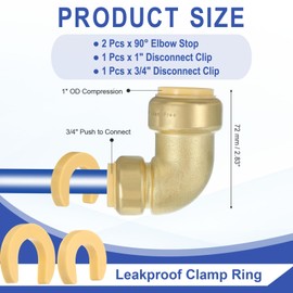 PATIKIL 90° Elbow Stop Valve 3/4" x 1" Compression Water Shut Off Valve with 3/4" Disconnect Clip for Faucet Toilet Pex Copper Cpvc Pipe Brass, Gold