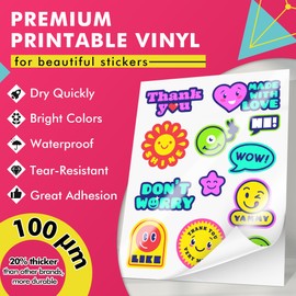 Koala Printable Vinyl Sticker Paper for Inkjet and Laser Printers, 25 Sheets Glossy White Waterproof Sticker Paper, 8.5x11 Inch Sticker Printer Paper for Print Your Own Stickers