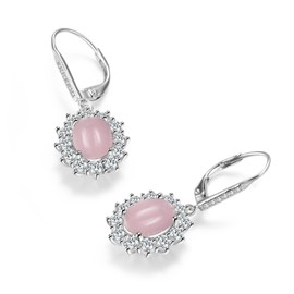 YFN Birthstone Earrings Sterling Silver Oval Drop Dangle Lever Arm Earrings Jewellery Gifts for Women, Sterling Silver, Cubic Zirconia