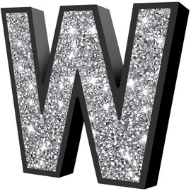 XIHACTY Letters Signs for Home Décor，Crystal Crushed Diamond Accent Sign for Wall Decor, Black DIY Custom Capital Letters for a Decoration on Bar, Desk, Dresser, Party Birthday, Wedding.（W）