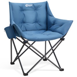 Portal Oversized Padded Camping Chair - Heavy Duty Folding Chair with Cup Holder & Side Pocket, Supports 330 lbs, for Camping, Lawn, Sports, Blue