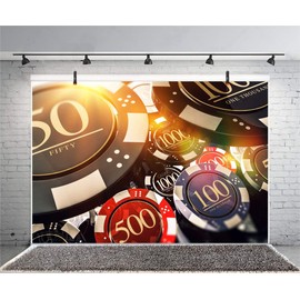 Leyiyi 10x8ft Casino Chips Photography Backdrop Las Vegas Nevada Gambling House Bokeh Bargaining Chip Roulette Wheel Lucky Card Game Background Underground Bar Photo Portrait Vinyl Video Studio Prop