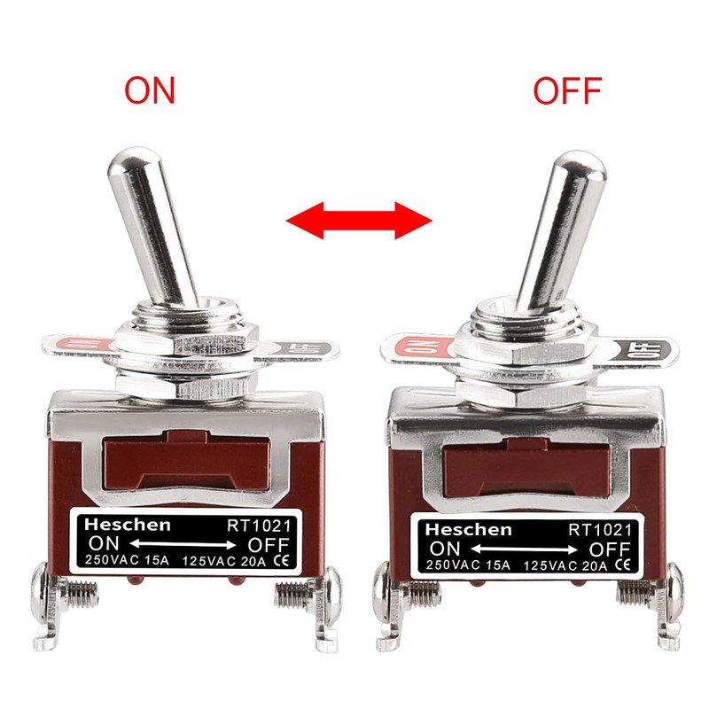 Heschen Metal Toggle Switch, RT1021, SPST, Maintained ON/OFF 2 position