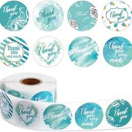 CAA Trading™ Roll of 500 x Aqua Blue Thank You Very Much Stickers Labels Gifts Crafts Presents Home Made Gifts (2.5cm) 25mm (500 Stickers)