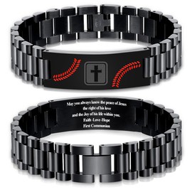 KLIFOWDY Baseball Bracelets Stainless Steel Link Bracelets for Men Cross Bracelets Engraved Bible Verse Masculine Mens Bracelet Christian Jewelry Gifts