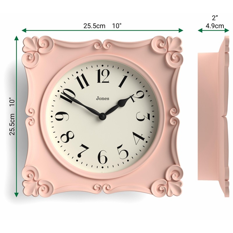 JONES CLOCKS® Rialto Wall Clock | Scroll Vintage Square Clock