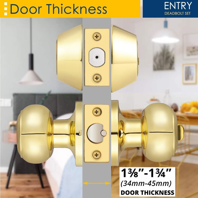 Brotima 4 Pack Round Polished Brass Entry Door Knobs and