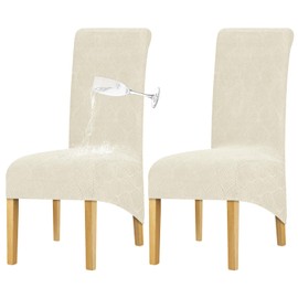 Waterproof Chair Covers Set of 2 - Stretch Xl/Oversized Extra Large Dining Room Chair Covers High Back Large Chair Cover Slipcover Washable Chair Protectors Covers Dining Chair Slipcovers（Cream）