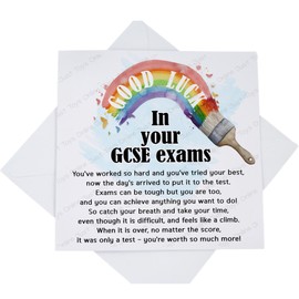 Good Luck GCSE Exams Card, Son Daughter Grandson Granddaughter GCSE Card with Poem Verse, Rainbow Paintbrush