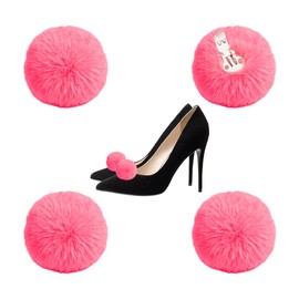 DICOSMETIC 4Pcs Pom Pom Shoe Clip Hot Pink Detachable Shoe Clip 5.1cm Fluffy Shoes Buckle Artificial Wool Ball Shoes Decoration for Women Boots Hat Flats Clothing Handbag