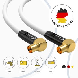 RedStar24 Antenna Cable 4 m White - 90° Angled Coaxial | Male to Female - Premium HDTV Coaxial Cable for Cable TV | TV Cable: Compatible with TV, Radio, DVB-T/T2, DVB-C, DAB