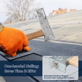 Magnetic Roofing Hammer with Sliding Gauge and Utility Knife,All-in-One Roof Repair Tool for Shingles, Felt Caps and Nails,Efficient Magnetic Hatchet for Professional and DIY Roofing