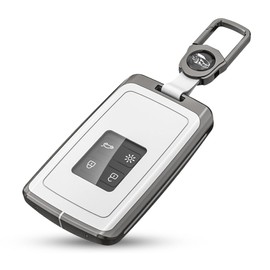 Car Key Case for Renault - 4 Buttons Car Key Case Compatible with Renault, Zinc Alloy Key Case for Clio Megane Kadjar Talisman Captur Espace Dacia, with Key Ring, White
