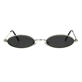 Mens Oval Narrow Metal Rim Round Mod Pimp Sunglasses Silver Black