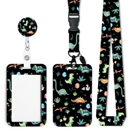 Cute Dinosaur ID Badge Holder with Breakaway Lanyard, Retractable Badge Reel,Lanyards for Id Badges，Work Name Tag Breakaway Lanyard ID Card Protector Case for Teacher Nurse Work Office Gifts