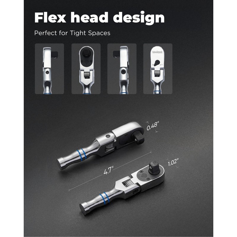 toolant Stubby - carraca de cabeza flexible de 3/8 pulgadas,