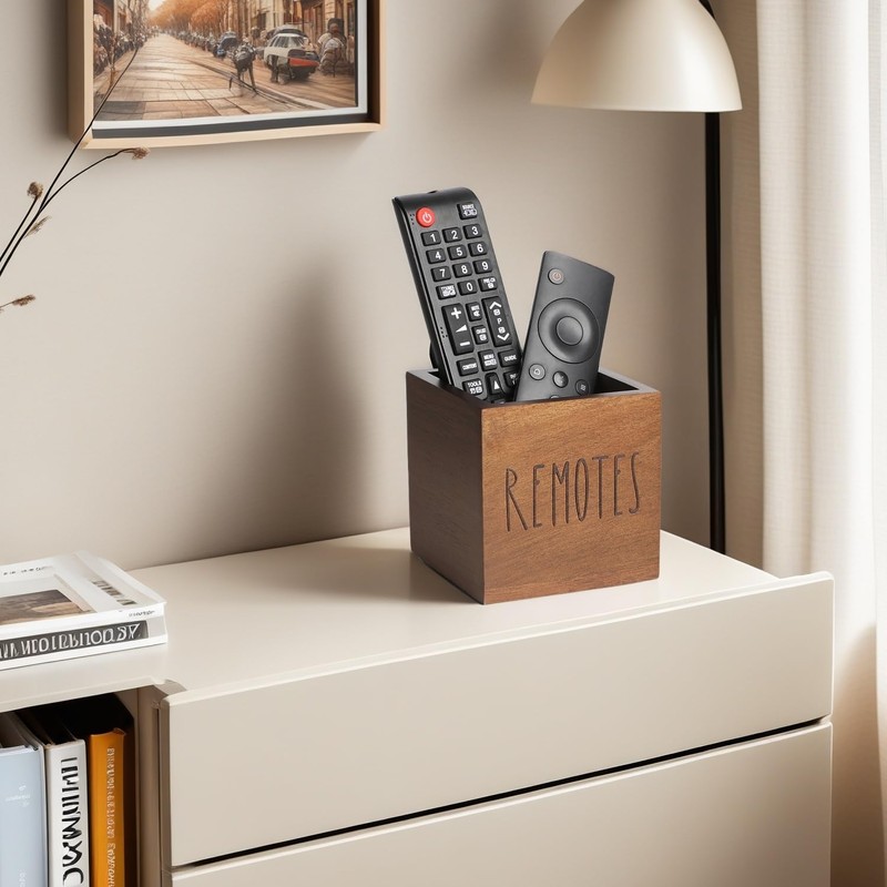 LBEMEY Acacia Wood Remote Control Holder, TV Remote Holder, Remote