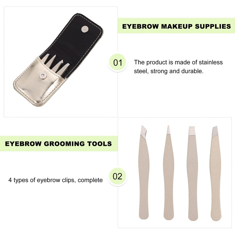 TOVINANNA Practical Beauty Eyebrow Clip 4pcs Stainless Steel Tweezers Ergonomic