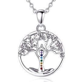CELESTIA Tree of Life Necklace 925 Silver Women's Tree of Life with Pendant Women's Jewellery Gift for Mother's Day for Mum Grandma Aunt, Sterling Silver, Cubic Zirconia