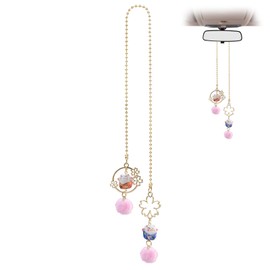 KGCGJVB Cat Rear View Mirror Accessories for Car Interior Decor Hanging Charm Japanese Cherry Blossom Dangle Charms Cute Asian Style Lucky Cats Chinese Lucky Charm Pair for Vehicle