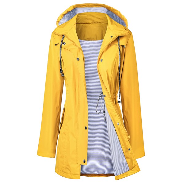 LOMON Women Raincoat Lightweight Active Wear Quick-drying Junior Casual Fashion Rain Jacket Outdoor Waterproof Jacket Yellow M