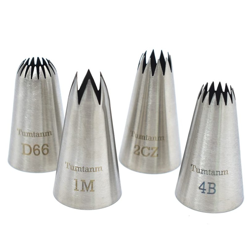 Tumtanm Large Piping Nozzles, 4Pcs #2CZ #D66#4B #1M Stainless Steel