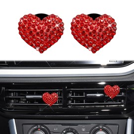 Wedcool 2PCS Car Air Vent Clip, Car Air Conditioning Outlet Clip, Bling Crystal Heart Charms Car Air Vent Clips, Car Accessories Car Air Fresheners Vent Clips Universal for Women (Heart sheap/Red)