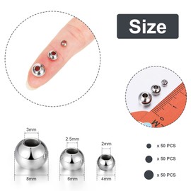 Hotop 150 PCS 2mm 2.5mm 3mm Stainless Steel Beads Silver Spacer Round Assorted Smooth Metal Seamless Metallic Plated Loose Beads for Necklaces Bracelets Jewelry Making DIY Gift, 3 Sizes