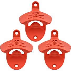 HAIICEN Red Bottle Opener Wall Mounted Skull Beer Opener for Husband Boyfriend Gift (Pack of 3)