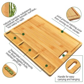 Cutting Boards,Large Bamboo Chopping Board, Built-In 3 Compartments And Juice Grooves, Charcuterie Board for Kitchen Counter Meat (Butcher Block) Cheese, Vegetables,Bread (17 x 12.6")