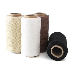 4pcs Crafts 0.8mm 150D Leather Sewing Hand Stitching Jewelry Craft Waxed Thread String Cord with 1 Set (7pcs) Curved Upholstery Sewing Needles (White + Beige + Dark Brown + Black)