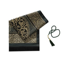 Alban Muslim Prayer Rug with Prayer Beads - Prayer Mat, Prayer Rug, Prayer Matt Islam, Islamıc Prayer Mat, Travel Prayer Mat, Tasbih Prayer Beads, Islamic Gifts, 99 Prayer Beads Included (Green)