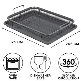 Homiu Steel Oven Crisper Tray - 2in1 Non-Stick Air Fry Crisper Basket with Tray - Carbon Steel Crisping Basket for Even Cooking - Air Fry in your Oven, Great for Baking