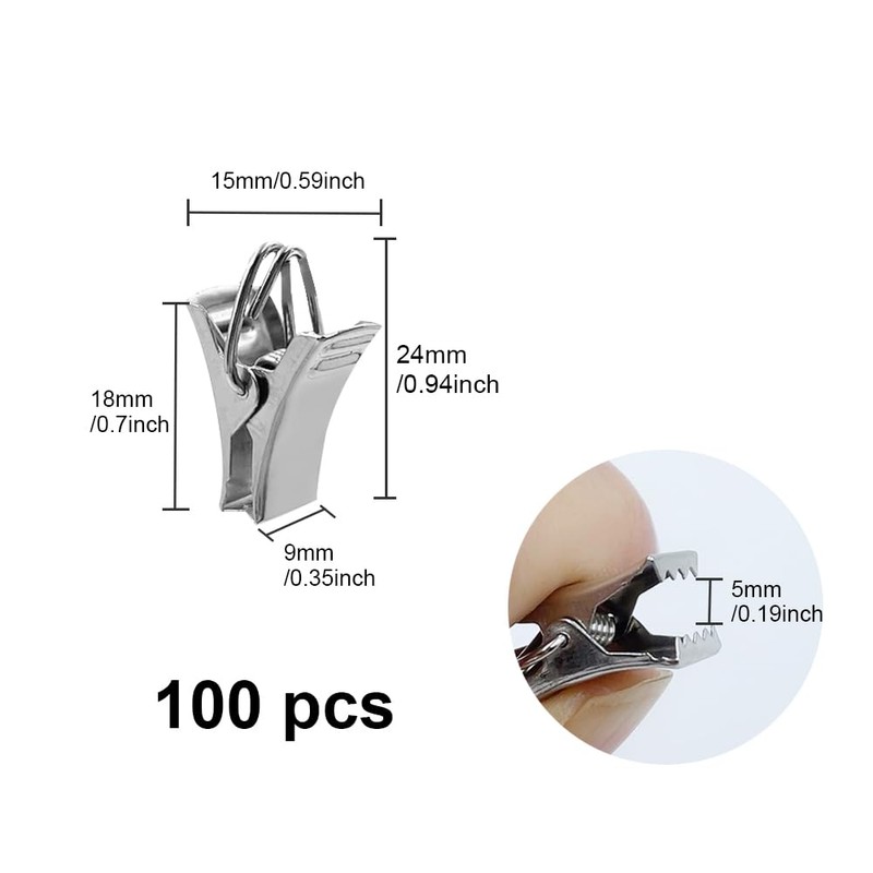 UMCHU Pack of 100 Curtain Clips, Stainless Steel Clips Hooks