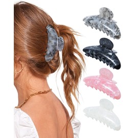 4 PCS Acrylic Hair Clips for Women Cute Clip Claw 4.13" Large Hair Claw Clips for Thick and Thin Hair (Pink+White+Gray+Black)