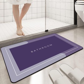 Diatomaceous earth bath mat Rubber Non Slip Shower mat Quick Dry Super Absorbent Bathtub mat Bath Stone Mat - Thin Bath Mats for Bathroom Floor, Tub and Fit Under Door,15.7" x 23.6" Rectangle, Purple