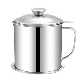 Oil Container Grease Pot Stainless Steel Strainer Large Capacity for Kitchen Cooking 304 Stainless Steel 1.8L
