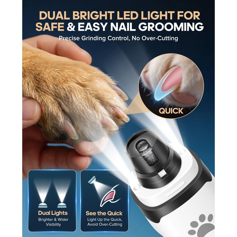 LEMULEGU Low Noise Pet Nail Grinder with Light,2-Speed Rechargeble Pet
