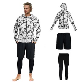 ARMOTO Men's Rash Guard, Swimwear, Long Sleeve Hoodie, Leggings, Surf Pants, Fitness, UV Protection, UPF 50+, Sweat Absorbent, Quick Drying, Swimming, Amphibious, Large Size, vintage blk, M