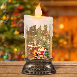 Wondise Rechargeable Musical Santa Snow Globe Lantern with 6H Timer, Battery Operated & USB Powered Lighted Singing Snow Globe Lamp Spinning Water Swirling Glitters Holiday Decor