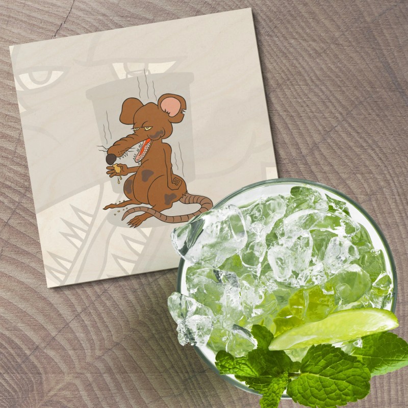 Unbranded Dirty Rat Animal 4'' X 4'' Square Wooden Coaster
