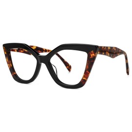 Zeelool Stylish Acetate Cat Eye Blue Light Blocking Glasses Computer Eyewear for Women Oversized Eyeglasses Spitler ZJGA100148-01 Black-Tortoise