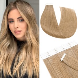 24inch Tape in Hair Extensions 100% Real Human Hair Extension 10pcs Straight Remy Hair Seamless #27 Dark Blonde