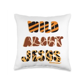 4ChristCreations Awesome Faith Inspiring Designs Wild About Jesus Fun & Faithful Inspirational Animal Print Throw Pillow, 16x16, Multicolor