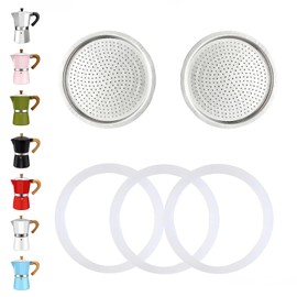 DITOSH 2 Pcs Filter with 3 Pcs Silicone Gasket Seals for 3 Cup Stovetop Espresso Coffee Maker Replacement Parts Aluminium Moka Pot