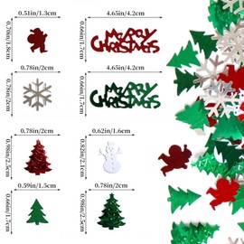 MUNSKT 0.5 Ounce Christmas Confetti Glitter Sequins Elk Snowflake Gift Box Christmas Tree Bells Confetti Red Green White Confetti for Christmas Decorations (A)