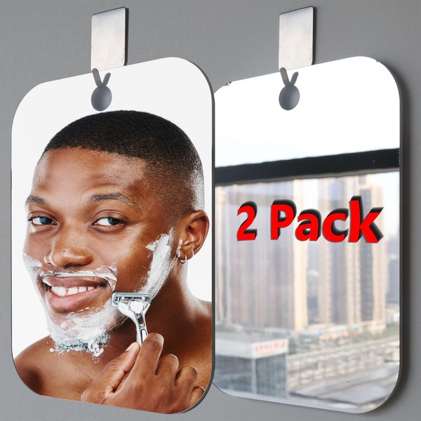 2 Pack Shatterproof Shower Mirror for Shaving Wall (Lager 10.7x8